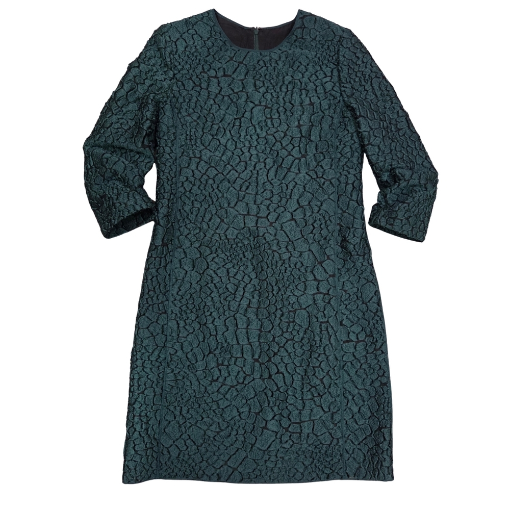 Nina Ricci Forest Teal Alligator Texture Burn Out Velvet/Sheer 3/4 Sleeve 40/6